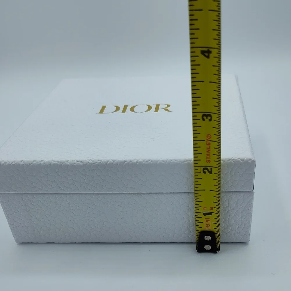 Dior Textured White Gift Box & Card Gold Logo 5x5 Hard Box Case Packaging NWOT